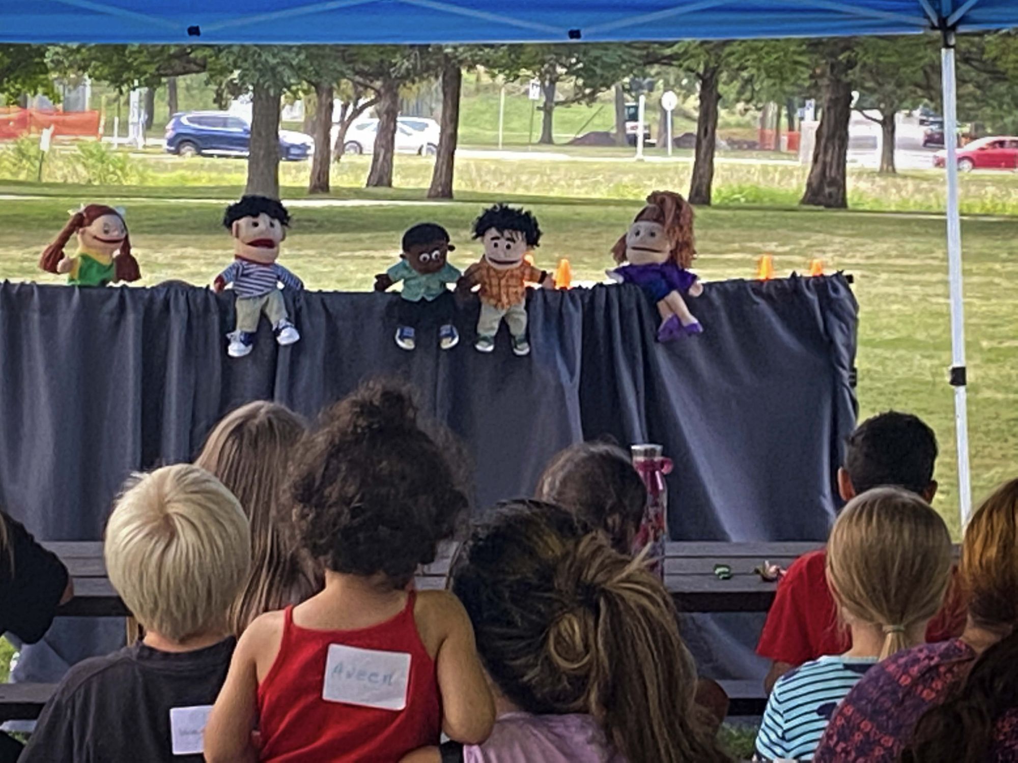 kids watching puppet show character quest courage puppet skit